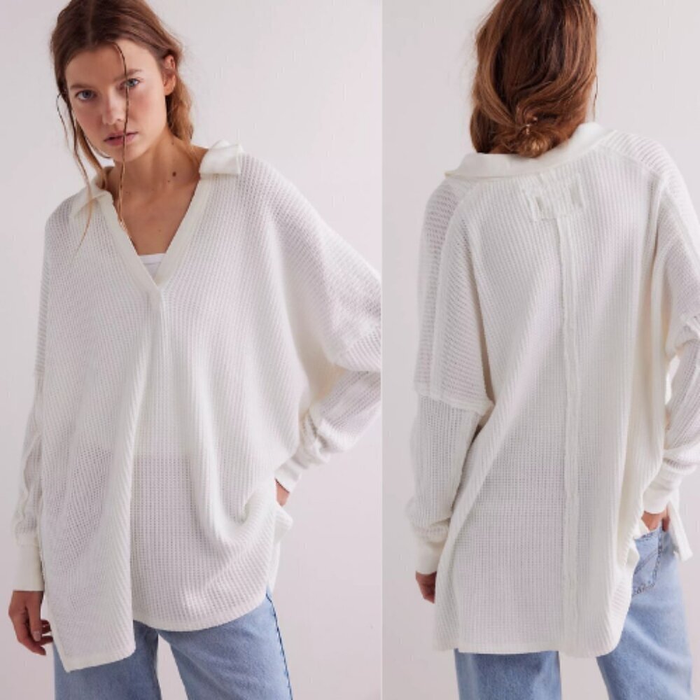 Free People We The Free Travis Polo Top Small Ivory 26781